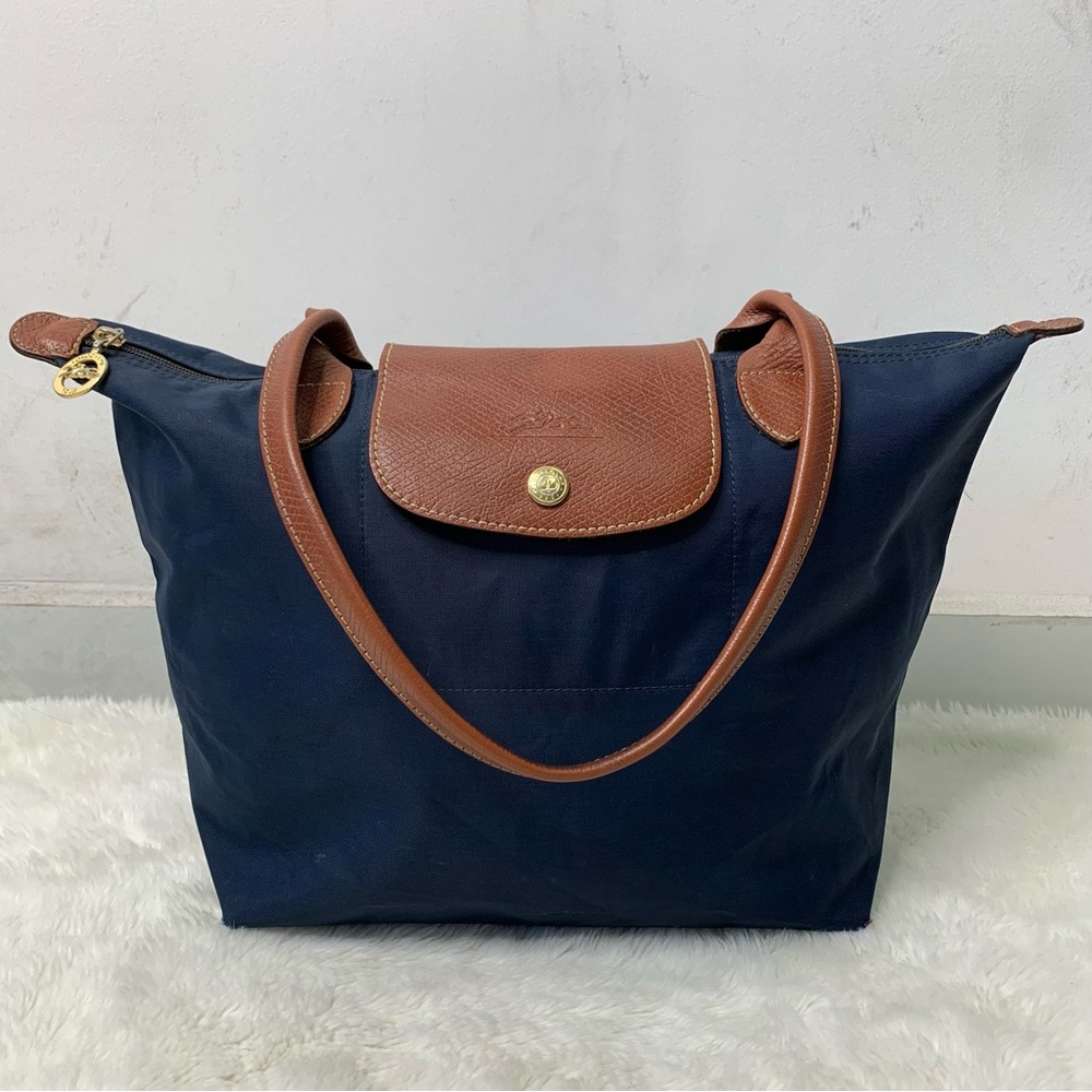 Long Champ Le Pliage Shopping Nylon Shoulder Navy Blue Tote, free shipping